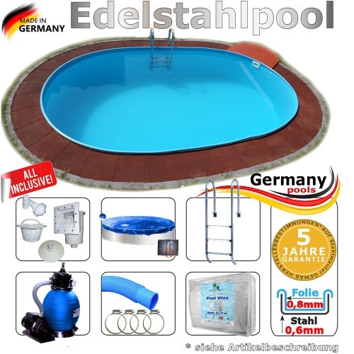 5,25 x 3,2 x 1,25 m Edelstahl Ovalpool Einbau Pool oval Komplettset