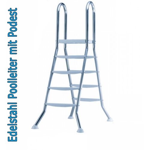 Poolleiter 1,50 m Edelstahl V2A Hochbeckenleiter mit Plattform