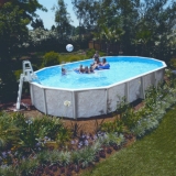 12,50 x 6,40 x 1,32 m Stahlwandpool oval Center Pool freistehend Set